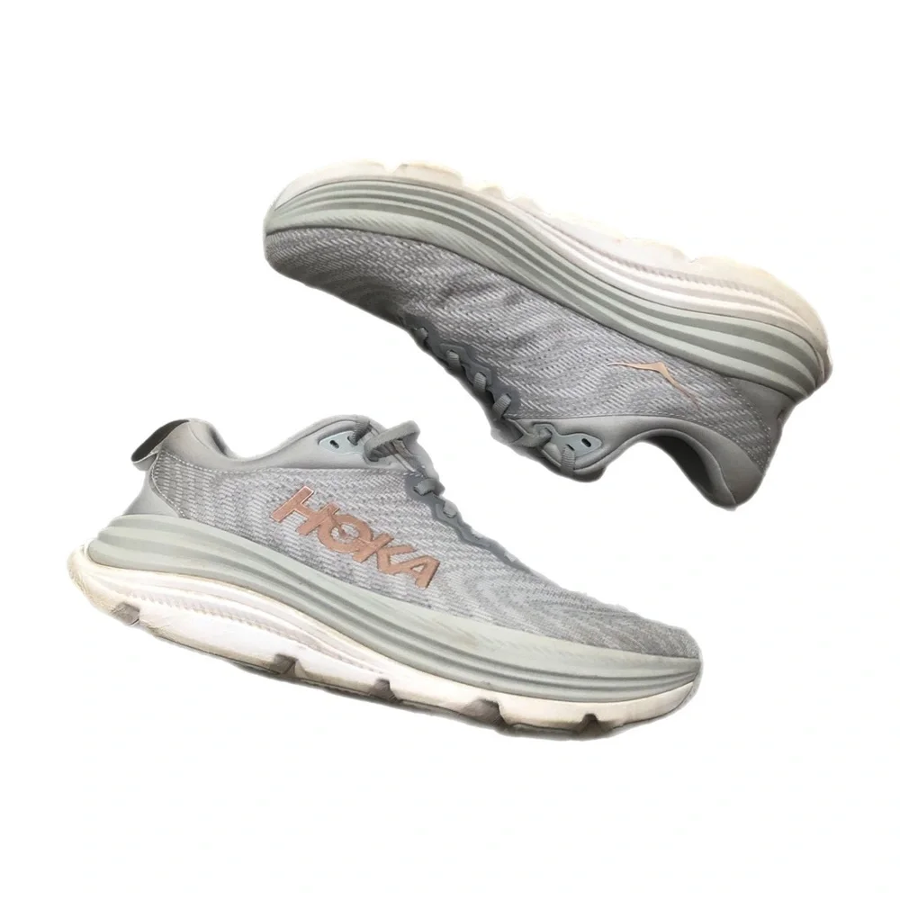 Hoka Women's Light Gray and Pale Pink Running Shoes - Picture 1 of 16